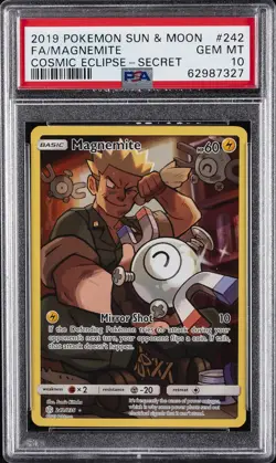 2019 POKEMON SUN & MOON COSMIC ECLIPSE SECRET #242 FULL ART/MAGNEMITE PSA 10 - Image 1
