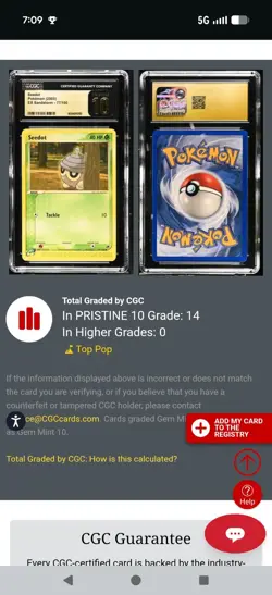 (POP 14) CGC 10 PRISTINE Pokemon Seedot EX Sandstorm 77/100 2003 card - Image 4