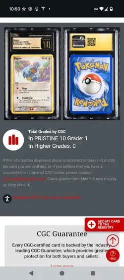 (POP 1) CGC PRISTINE 10 Bagon 52/107 EX Deoxys Pokemon 2005 Card - Image 4