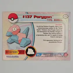 Pokemon Card - Porygon Topps TV Animation Edition #137 Blue Logo Non Holo - Image 2
