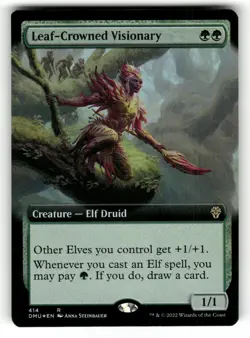 Leaf-Crowned Visionary (Extended Art) LP Foil Dominaria United 414 MTG Rare - Image 1