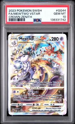 2023 POKEMON SWORD & SHIELD CROWN ZENITH #GG44 FULL ART/MEWTWO VSTAR PSA 10 - Image 1