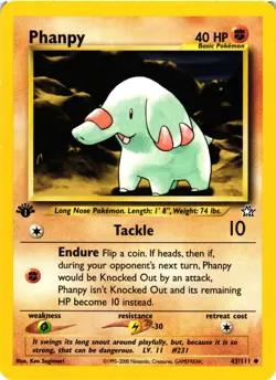 Pokemon TCG Phanpy 43/111 1st Edition Neo Genesis Uncommon VLP - Image 1