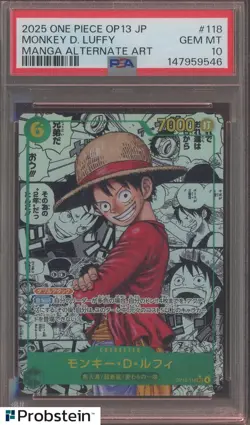2025 One Piece OP-13 Japanese Manga #118 Monkey D. Luffy PSA 10 GEM MINT - Image 1
