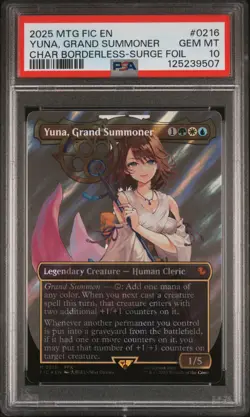 2025 MTG FINAL FANTASY COMMANDER SURGE FOIL #0216 YUNA, GRAND SUMMONER PSA 10 - Image 1