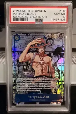 2025 ONE PIECE ENGLISH OP13 MANGA ALTERNATE ART #119 PORTGAS D. ACE PSA 10 - Image 1