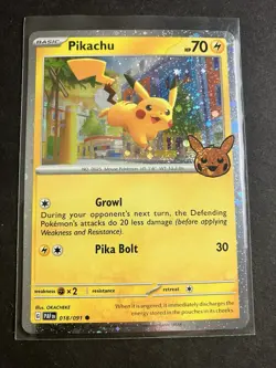 Pikachu - (Cosmos Holo) 018/091 Trick or Trade Holo stamped Pokemon TCG Card - Image 1