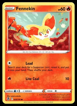 Fennekin 25/195 Pokemon Card Silver Tempest Common 60 HP Near Mint W34 - Image 1