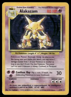 Pokemon Cards Alakazam 1/102 Holo Base Set Unlimited Holo WOTC Rare MP - Image 1