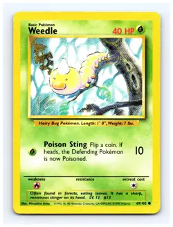 💥 Weedle 69/102 Base Set Non Holo Foil Pokemon 1999 Vintage Card - Image 1