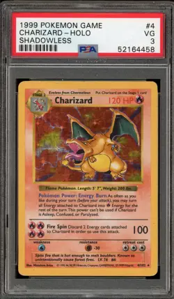 Pokemon Charizard Base Set Shadowless Holo Rare #4 PSA 3 - Image 1