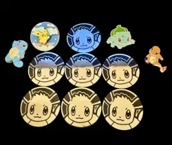 Pokemon Bulbasaur Charmander Squirtle Pin Set - Celebrations Surfing Pikachu Pin - Image 1