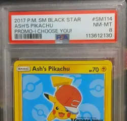 Pokemon TCG Ash's Pikachu SM114 PSA Grade 8 Black Star Promo - Image 5