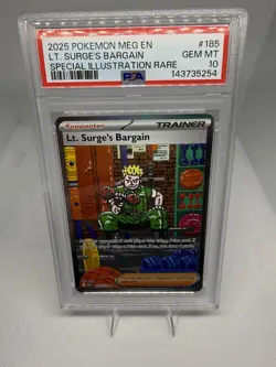 2025 POKEMON MEG EN-MEGA EVOLUTION #185 LT. SURGE'S BARGAIN PSA 10 - Image 1