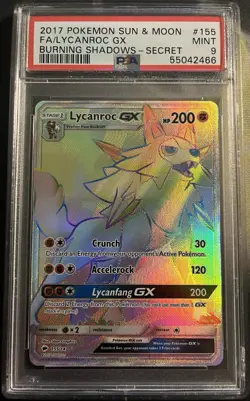 Pokemon Lycanroc GX (Secret) 155/147 Sm-Burning Shadows Holo PSA 9 - Image 1