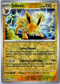 Pokemon TCG - Jolteon 135/165 151 Rare Reverse Holo Near Mint - Image 1