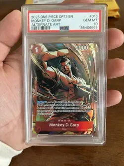 Bandai 2025 One Piece CCG Monkey D. Garp Alt Art Foil Rare OP13-016 PSA 10 - Image 1