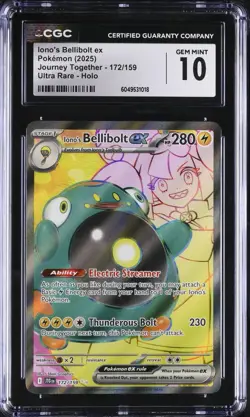 CGC 10 Iono's Bellibolt ex 172/159 Ultra Rare JTG Journey Together Pokemon Card - Image 1