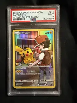 PSA 9 Pikachu FA Secret #241/236 Cosmic Eclipse Pokemon 2019 - Image 1