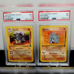 Pokemon TCG Rhydon PSA 5 Jungle 45/64 & Rhyhorn PSA 7 61/64 Regular 1st Edition - Image 1