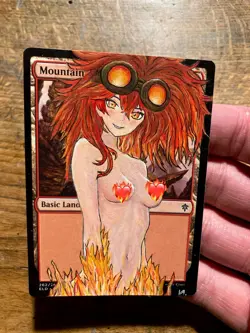 MTG hand painted anime alter – Mountain, Chandra - Image 3