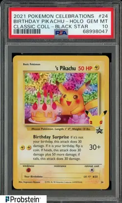 2021 Pokemon Celebrations Classic Coll #24 Birthday Pikachu Holo PSA 10 GEM MT - Image 1