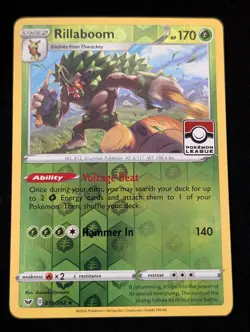 Rillaboom 2020 Sword And Shield Reverse Holo Pokemon League Pokemon Card NM - Image 1