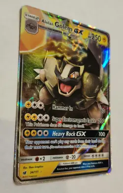 Alolan Golem GX 2017 Pokemon Sun & Moon Crimson Invasion HOLO FULL ART 34/111 - Image 2