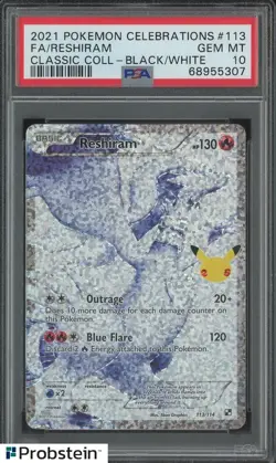 2021 Pokemon Celebrations Classic Coll #113 Reshriram FA PSA 10 GEM MINT - Image 1
