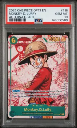 MONKEY D LUFFY OP13-118 CARRYING ON HIS WILL ALT ART ONE Piece TCG PSA 10 ☠ - Image 1