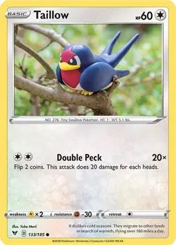 Taillow 133/185 Common Yuka Morii SWSH04: Vivid Voltage Pokemon Card - Image 1
