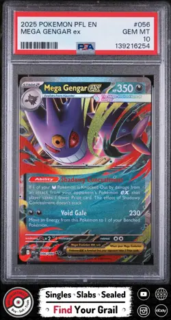 PSA 10 MEGA GENGAR EX 056 2025 PFL EN-PHANTASMAL FLAMES POKEMON CARD - Image 1