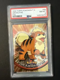 Growlithe #58 - BLACK Logo - HOLO - SERIES 1 - TOPPS Pokemon CARD - PSA 8 NM-MT - Image 1
