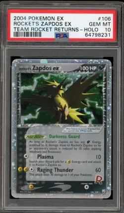 Pokemon Rocket's Zapdos ex EX Team Rocket Returns Holo Ultra Rare #106 PSA 10 - Image 1