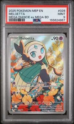 2025 POKEMON MEP EN-ME BLACK STAR PROMO #026 MELOETTA PSA 9 - Image 1
