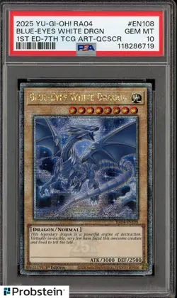 2025 Yu-Gi-Oh! RA04 1st Ed 7th TCG Art QCSCR EN108 Blue Eyes White Dragon PSA 10 - Image 1