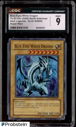 2008 Yu-Gi-Oh! Dark Legends DLG1-EN002 Blue-Eyes White Dragon SR CGC 9 - Image 1