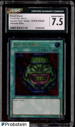 2017 Yu-gi-Oh! Kaiba DPKB-EN029 Pot of Greed Ultimate Rare CGC 7.5 NM+ - Image 1