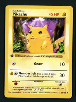Pikachu LP Yellow Cheeks - 1st Edition 58/102 Base Set Shadowless - Pokemon 1999 - Image 1