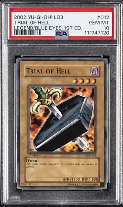 2002 YU-GI-OH! LEGEND OF BLUE EYES WHITE DRAGON 1ST EDITION TRIAL OF HELL PSA 10 - Image 1