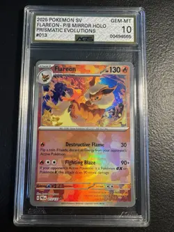 Pokemon Flareon 013/131 Sv: Prismatic Evolutions Rare Reverse Holo 130 HP AGS 10 - Image 1