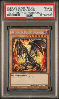 2022 YU-GI-OH! TIN OF THE PHARAOH'S GODS 1ST EDITION RED-EYES BLACK DRAGON PSA 8 - Image 1