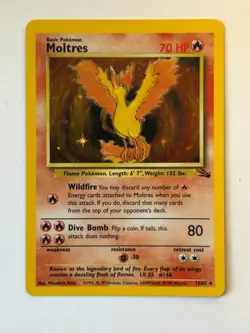Moltres Holo Rare 12/62 Fossil Set Pokemon Card WOTC 1999 LP - Image 1