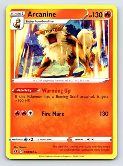 Arcanine 028/192 Rare Rebel Clash Pokemon Near Mint - Image 1