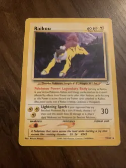 Pokemon TCG Raikou Neo Revelation Card 22/64 Unlimited Rare Light Play - Image 1