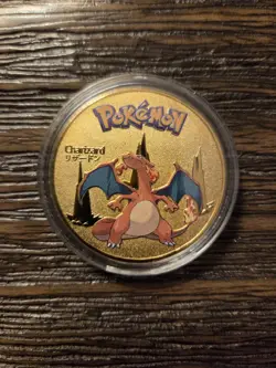 Pokemon Charizard TCG Anime Collectable Commemorative Gold Metal Coin in Case - Image 1