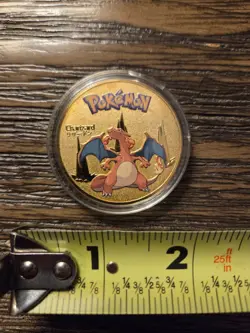 Pokemon Charizard TCG Anime Collectable Commemorative Gold Metal Coin in Case - Image 2