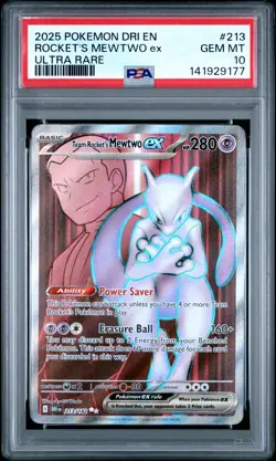2025 POKEMON DRI EN-DESTINED RIVALS ULTRA RARE TEAM ROCKET'S MEWTWO EX PSA 10 - Image 1