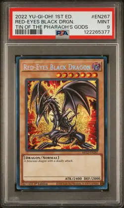 2022 YU-GI-OH! TIN OF THE PHARAOH'S GODS 1ST EDITION RED-EYES BLACK DRAGON PSA 9 - Image 1