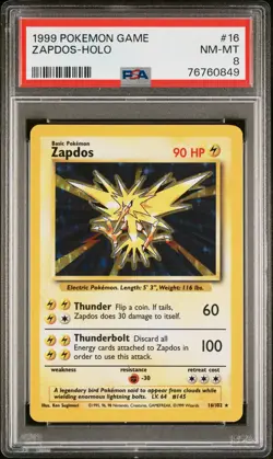 Zapdos Holo 16/102 Game Pokemon PSA 8 - Image 1